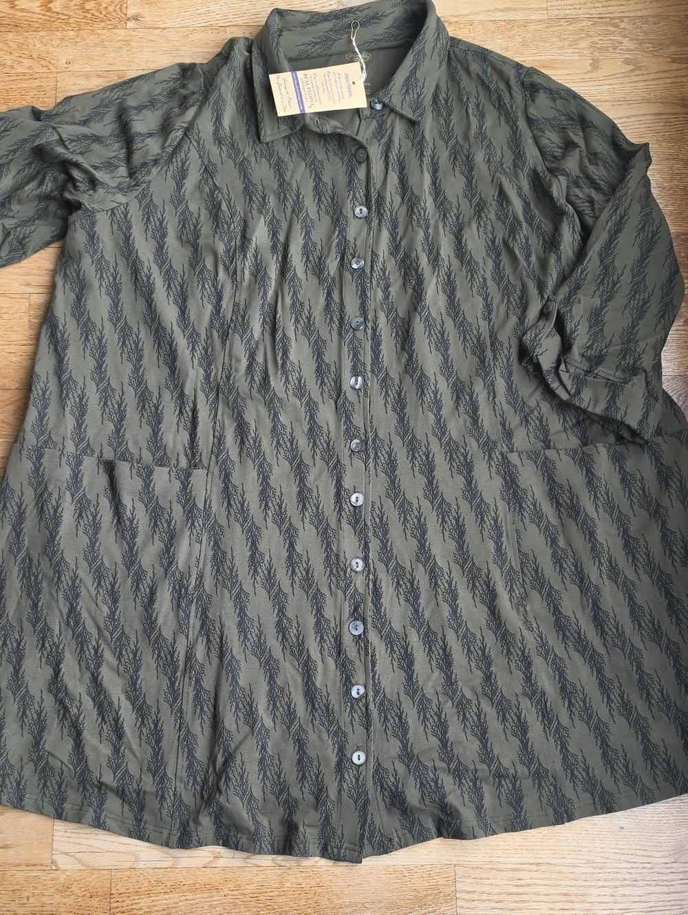 (3X) Women's Olive Green Button-Front Lightweight Cardigan Shirt Bamboo Eco Boho